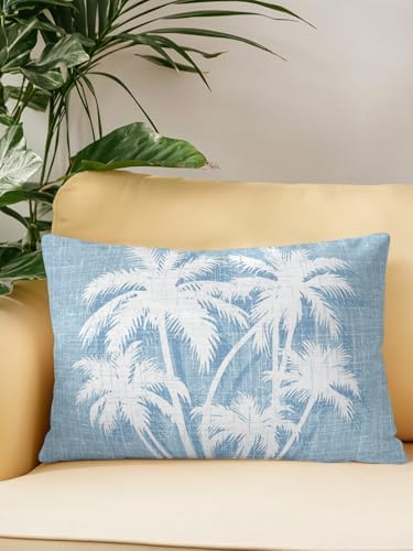 Tropical Palm Tree 12x20 Waterproof Outdoor Lumbar Pillow with Insert, Vintage Light Blue Exotic Botanical Plants Patio Cushion Pillows for Outdoor Sofa Bench Porch Balcony Furniture, 1 Pack - Image 2