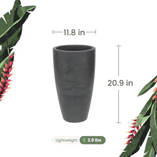 20.9" Tall Planter, Indoor/Outdoor Planter, Eco-Friendly Resin Pot, Black - Image 6