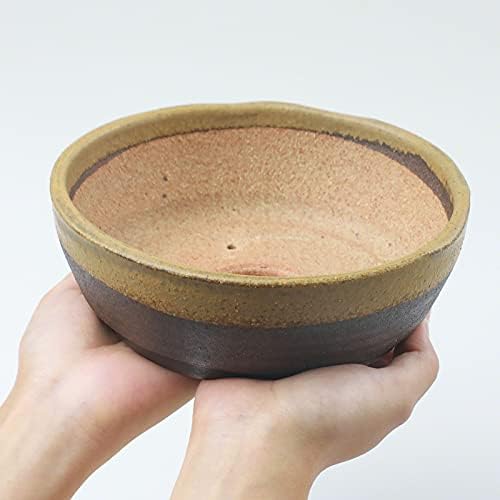 Wazakura Shigaraki Series Yellow Dust Stripe Glazed Ceramic Bonsai Pot - Image 5