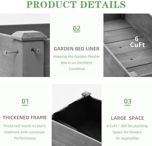 Raised Garden Bed with Legs (48x24x30''), Solid Wood Elevated Planter Box for Outdoor - Image 5