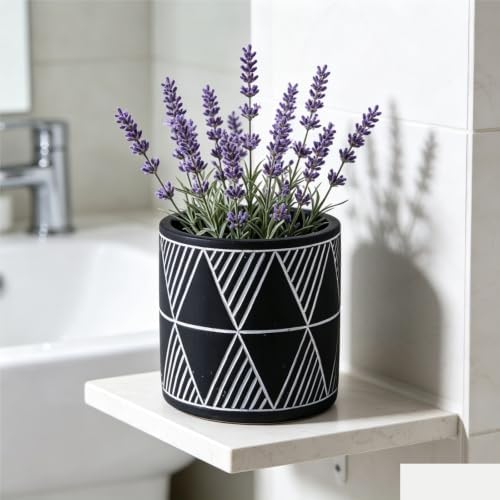 Sleek Nordic-Style Geometric Cement Flower Pot Flat Straight Cylindrical Bonsai with Holes for Indoor use(Black) - Image 3