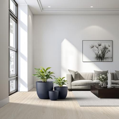 Kante 3-Pack 18" 14" 10" W Round Charcoal Concrete Planters - Image 3