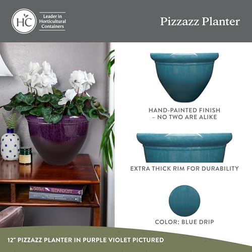 The HC Companies Pizzazz Round Planter Pot, 12 Inch, Blue Drip, 2-Pack - Image 2