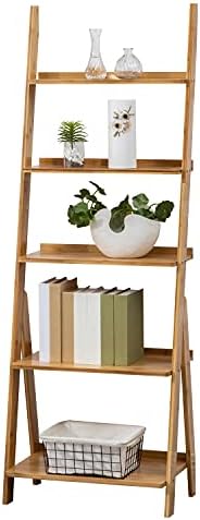 SOBIBO Ladder Shelf Bookshelf, 5-Tier Leaning Shelf, Free Standing Organizer Storage Shelves, Storage Rack Shelf for Office, Living Room, Bedroom, Natural by SOBIBO