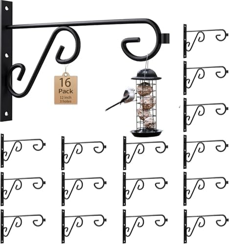Plant Hanger Bracket Bulk 16Pack Black 12In Metal Wall Hook Indoor Outdoor by QTJUST