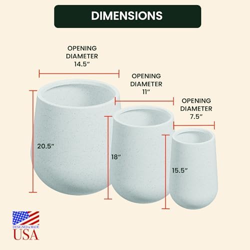 Beuta Large Poly Planters for Outdoor Plants - Set of 3, 15.5/18/20.5 Inches Outdoor Planters for Porch - Tall Planter for Outdoor & Indoor Plants | Large Indoor Plant Pot - USA Made - Limewash - Image 7