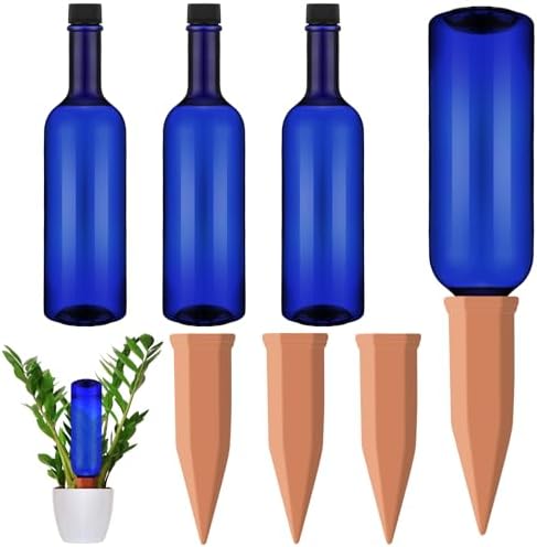 SiliFine 3 Sets Terracotta Watering Spikes,Blue and Terracotta by SiliFine