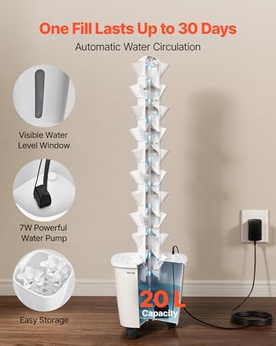VEVOR Hydroponic Tower, 50 Pods 10 Tiers Hydroponics Growing System Kit with App Control & Casters, Vertical Home Garden with 20L Water Tank & Pump, Planter for Indoor Herbs, Fruits and Vegetables - Image 3