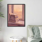 Stack of Books by Window Wall Art, Black Framed Impressionist Print - Image 4
