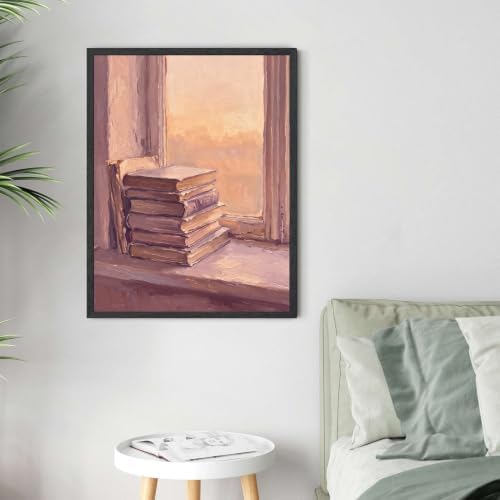 Stack of Books by Window Wall Art, Black Framed Impressionist Print - Image 4