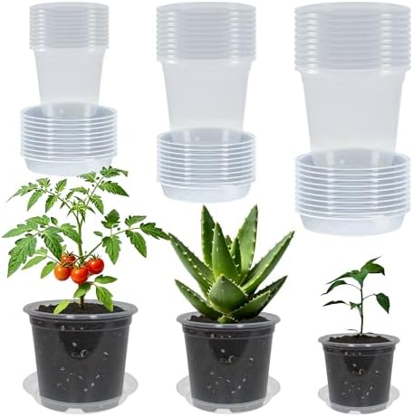 30 Pack 5/6/7 Inch Clear Nursery Pots with Drainage and 30 Pack Plant Saucers, Plant Pots for Plants Transparent Potting Containers for Plants Seeding Starter Pot (Clear, 5/6/7 Inch) by Unknown