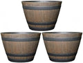 Classic Home and Garden Whiskey Plastic Resin Flower Pot Barrel Planter, Walnut Brown, 20.5" (Pack of 3) by Classic+Home+%26+Garden