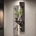3D Textured Sandstone Wall Art with LED Light and Hydroponic Vase, Modern Framed Abstract Sculpture Wall Decor for Living Room Bedroom for Apartment Office Entryway(Grey-A,50x150cm (19.7x59.1in)) by WXZXWXZX