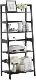 HITNET Ladder Shelf Black, 4-Tier Bookshelf, Freestanding Bathroom Storage Rack with Bamboo Frame, Plant Display Stand for Living Room, Kitchen, Home Office by HITNET