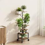 Plant Stand Indoor with Grow Lights - 7-Tier Plant Stand with Wheels, Tall Metal and Wood Indoor Plant Shelf with Tree Design, Rolling Flower Pot Holder Rack with Waterproof Finish, Adjustable Display Stand for Home Garden, Patio, 41" Tall - Image 2