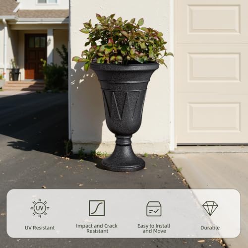 Tall Plastic Urn Planters for Outdoor Plants Set of 2-23.6" H Classic Trophy Design Indoor Large Flower Pots with Drainage Holes, Outdoor Planters for Porch Decor/Garden Vase, Black - Image 5