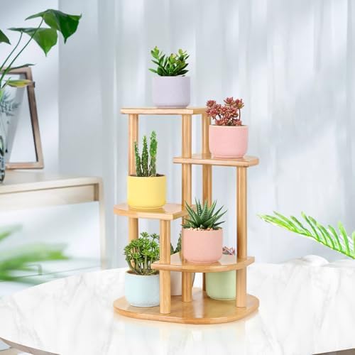 Jotsport 5 Tier Bamboo Plant Stand Small Windowsill Plant Shelf - Image 2