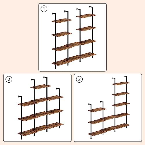 HOOBRO DIY Ladder Shelf, 5-Tier Wooden Wall Mounted Bookshelf, Narrow Bookcase, Display Shelf, Storage Rack, Plant Stand, for Living Room, Bedroom, Study, Balcony, Rustic Brown and Black BF531CJ01 - Image 7