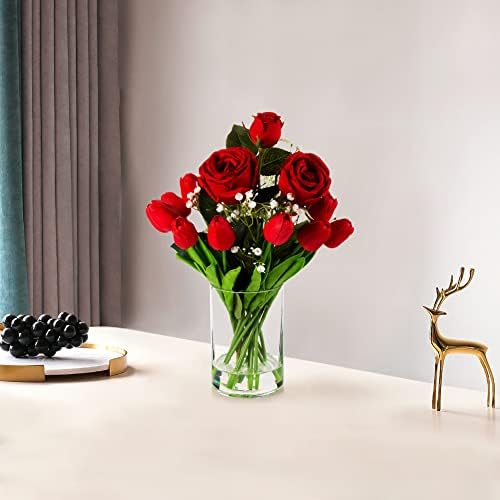 Enova Floral Set of 4 Clear Glass Cylinder Vase, 4W x 6H Inches Round Flowers Vase, Pillar Candle Floating Candle Holders Vase, Small Floral Glass Vase for Home Office Decor, Wedding Centerpiece - Image 5