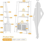 Ladder Shelf with Drawers, Bookshelf 4-Tier Bamboo Bookcase with 6 Hooks - Image 3