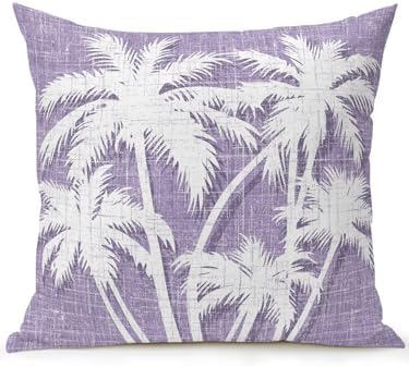 Coastal Palm Tree 18x18 Waterproof Outdoor Throw Pillow with Insert, Tropical Plants Botanical Vintage Purple Patio Decorative Cushion for Outdoor Sofa Furniture, Porch Balcony Garden Pillow, 1 Pack by Hokiten