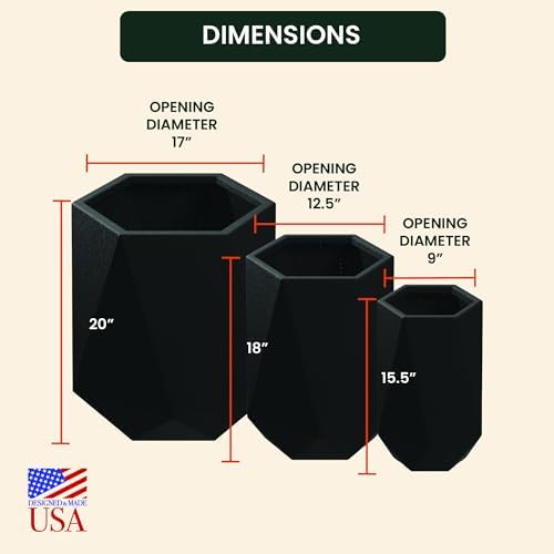 Beuta Large Poly Planters for Outdoor Plants - Set of 3, 15.5/18/20 Inches Outdoor Planters for Porch - Tall Planter for Outdoor & Indoor Plants | Large Indoor Plant Pot- USA Made - Black - Image 7