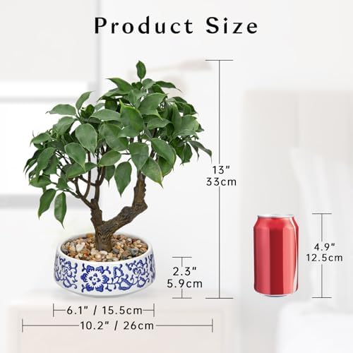 Artificial Bonsai Tree, Small Ficus Bonsai Tree 13" Indoor Bonsai Tree - Image 2