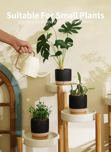 4" Black Ceramic Plant Pots with Drainage Holes & Trays Set of 4 - Image 6