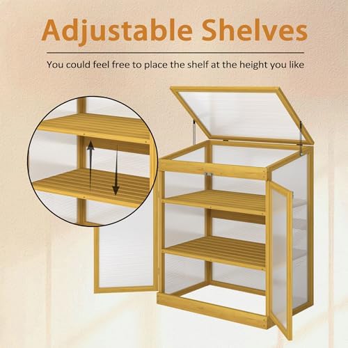 2-Tier Wooden Cold Frame Greenhouse, Garden Portable Mini Cabinet, Flower Shelf Bed for Outdoor Indoor Use - Image 6