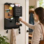 Key Holder Wall Mount with Drawer and Mail Organizer, Black - Image 3