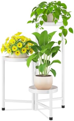 iDavosic.ly Plant Stand Indoor Outdoor, 3 Tier Metal Corner Shelf, White by iDavosicly