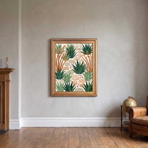 Framed Canvas Wall Art Bohemian Gouache Desert Garden Pathway Terracotta Green Canvas Print Poster Gold Frame Wall Decor for Living Room Desert Botanical Art, Boho Home Decor - Inch 16x20 - Image 7