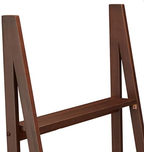 Amazon Basics 5-Tier Ladder Bookshelf Storage Organizer, Solid Rubberwood Frame, Space-Saving Bookcase, Sturdy Shelves, Walnut Finish, 14" D x 24.8" W x 70.1" H - Image 5