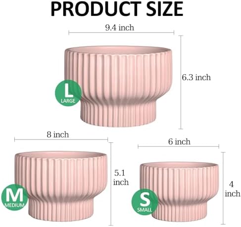 OXART Ceramic Plant Pots, 9.4+8+6 Inch Planters with Drainage Hole, Set of 3, Modern Round Flower Pot for Indoor Plants, Home and Office Decorative Ceramic Pots for Plants, Gifts for Mom, Pink - Image 3