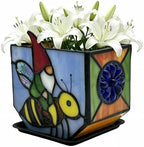 Stained Glass Gnome on Bee Planter,Cute Plant Pot with Drainage for Indoor Plants, Unique Gnome Gifts for Women, Garden Bee Decor for Succulents by Entlityful