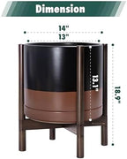 D'vine Dev Ceramic Pot with Walnut Wood Stand, Black/Tan, 14 in, 55-B-T-7 - Image 3