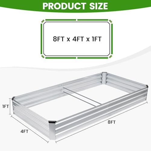 G GOOD GAIN 2Pcs Galvanized Raised Garden Bed 8x4x1ft for Herbs, Silver - Image 5
