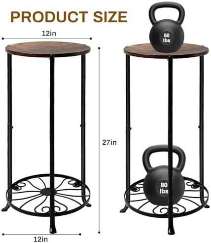 Plant Stand Indoor, 2 Tier Wood Round Potted Holder Rack, 27 " Tall Flower Pot Stand Shelf, Round Supports Plant Stand for Large Plants, Corner Plant Shelf for Balcony Garden Patio Living Room, Brown - Image 3