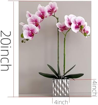 Artificial Orchid with Silver Vase, 20 Inch Purple Heart White Flowers, Indoor Home Decor - Image 4