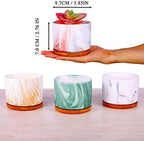 4 pcs 4 Inches Ceramic Marbleizing Style, Big Planters with Bamboo Trays (Colorful) - Image 2