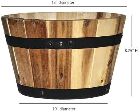 Classic Home and Garden Acacia Wood Whiskey Barrel Planters with Black Metal Band, 13in D x 8.25in H - Image 2