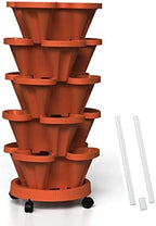 Strawberry Vertical Planter, 5 Tiered Stacking Garden Tower, Stackable Herb Vegetable Planters with Support Pole Indoor and Outdoor - Terra Cotta by Tectsia
