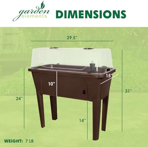 Garden Elements Brown Elevated Raised Garden Bed, 29.5" x 15" - Self-Watering Planter Box with Ventilated Grow Dome for Indoor/Outdoor Vegetables, Herbs & Seed Starting - Image 4