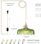 Plug in Pendant Light Fixtures,Green Glass Lampshade Pendant Lighting 9.4in E26 Hanging Light Fixture for Kitchen Island, Bedroom, Dining Room, Living Room - Image 2
