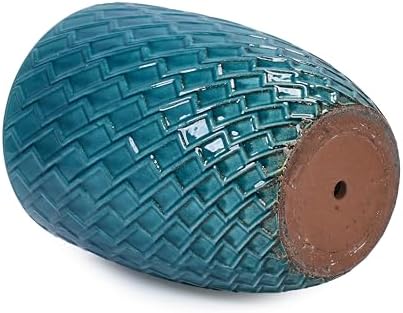 Hand Glazed Ceramic Plant Container Modern Decorative Pot Planter Drainage Hole Thick Earthenware Vessel Breathable Clay Porous Walls Weighty Stable Base Root Succulents Herbs Palms (Cyan) - Image 6