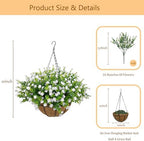 NETAP Artificial Hanging Flowers Basket for Outdoor, 16 Fake Flowers Look Real UV Resistant, Faux Hanging Plants for Porch, Balcony, Patio, Garden, Spring Summer Decor,White - Image 5