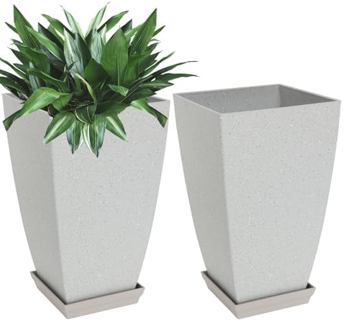 Neoaider Set of 2 Tall Planter, 21 inch Large Plastic Planter, Bluish Gray by Neoaider