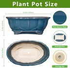 Bonsai Pots - 13.2 Inch Oval Ceramic Pots for Plants, Large Succulent Planter with Drainage Hole, Decorative Planters for Indoor Outdoor, Garden House Decor, Housewarming Gifts, Retro Blue - Image 2