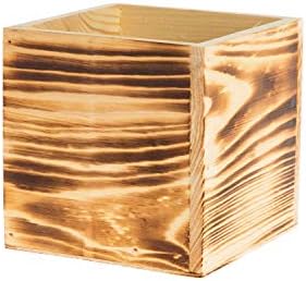 Wooden Planter Box, Rustic Burned Wood/Whitewash with Plastic Liner l Garden Decor l Restaurant and Wedding Decorations l Wood Box (5x5 Set of 4, Burned Wood) - Image 2
