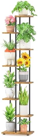 LASZOLA Plant Stand Shelf Tall for Indoor Corner, 7 Tier Wood Brown by LASZOLA